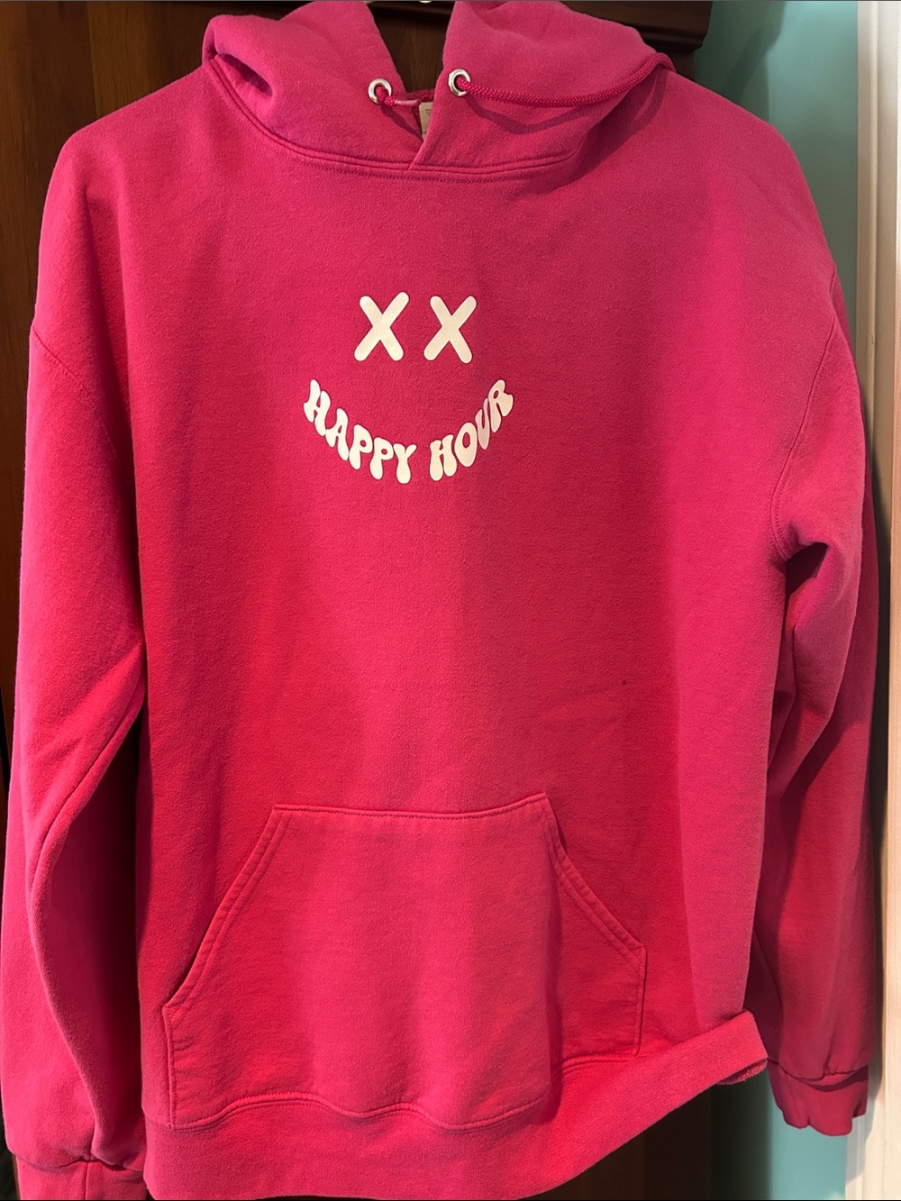 Woman’s  Happy Hour Pink Hoodie Sweatshirt